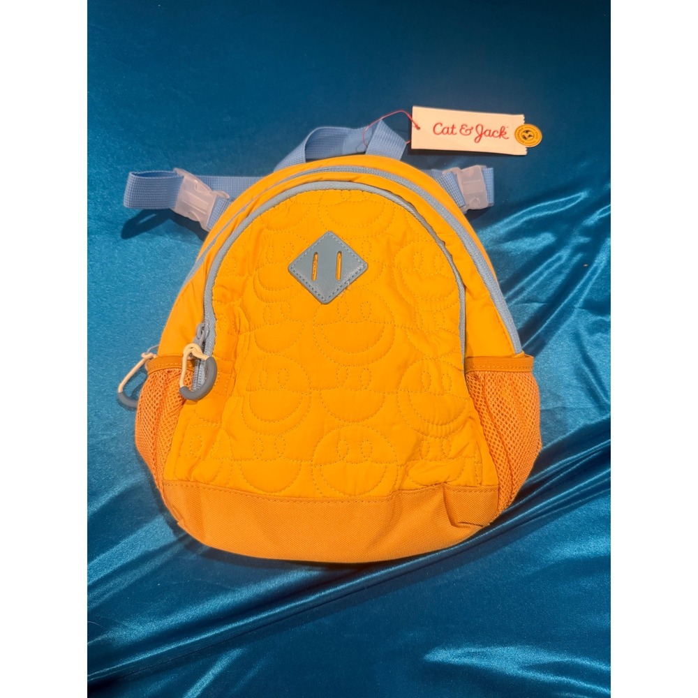 Cat & Jack Mini Smiley Quilted Backpack NWT Yellow Blue Kids Adaptive